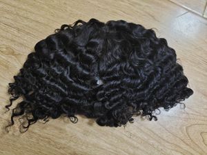 6 polegadas preta afro kinky homens encaracolados toupee sistema de cabelo para homens virgem cabelo humano teuee