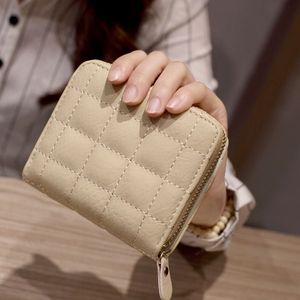 HBP Women Short Wallets PU Leather Female Plaid Purses Nubuck Card Holder Wallet Fashion Woman Small Zipper Wallet With Coin Purse KHAKI