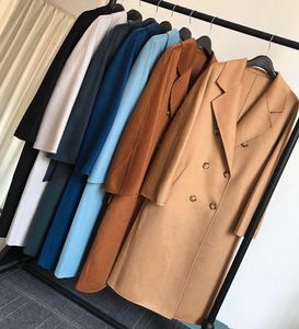 2021 Wiosna z długim rękawem nacięty-Lapel Khaki / Niebieski 9 Kolory Opaste kieszenie Double-Breasted Woolen Płaszcz Eleganckie Długie Outwear Coats OJ049801