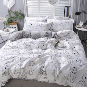 Nórdico duvet capa única rainha king bonito desenhos animados conjunto de cama de cama faixa fronha aloe aloe cama de algodão linho simples colcha lj201015