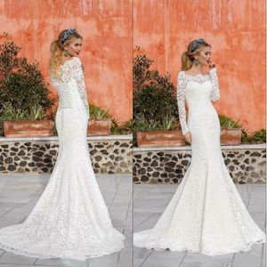 2022 Denizkızı Dantel Gelinlik Uzun Kollu Vintage BeAteau Boyun Elbiseleri Vestios De Novia Gelin Gown 328 328