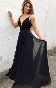 Gorgeous Double Straps Black Chiffon Column Silhouette Formal Prom Evening Dress With Nude Tulle