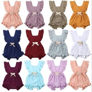 Baby flicka kläder spädbarn ärmlös ruffle rompers toddle cross criss fasta jumpsuits nyfödda boutique onesies klättra bodysuits lsk1743