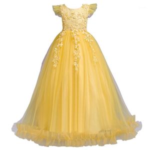 Fancy Princess Party Dresses for Girls Lång Ärmlös Flower Evening Kid Prom Bröllop Barn Dress1 Tjej