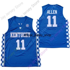 2020 Neues Kentucky Wildcats College-Basketballtrikot NCAA 11 Allen Blau Alle Nähte und Stickereien Herren Jugendgröße