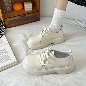 Womens Derby Shoes Black Flats Female Footwear Clogs Platform Leather Retro Cross Nurse Dress Summer Creepers New Cotton Fabric