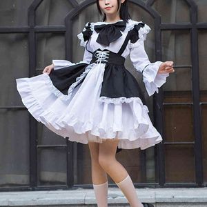 Disfraz Gotica al por mayor-Disfraz de tema vestido como una doncella para hombre y mujer traje de anime sexy en el delantal blanco negro vestido de cosplay mullido gótico dc2
