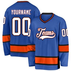 Нестандартный синий бело-оранжевый хоккейный джерси