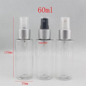 60 ml transparente, nachfüllbare Kunststoff-Kosmetikflasche, 2 Unzen, Parfüm-Nebelsprüher, 60 cc, silberne Aluminiumkappe, 50 Stück/Menge, bitte bestellen