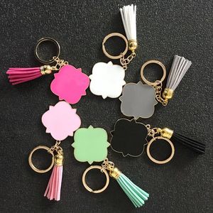 Monogrammed Tassels Keychain Favor Stop Cynkowy Cztery Liści Koniczyna Klucze Pierścionki Car Circle Wiszące Klamra