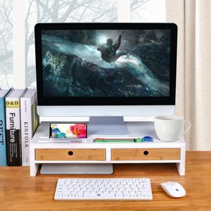 Monitorständer, Computer-TV-Riser mit 2 Schubladen, Desktop-Organizer, Laptop-Druckerständer mit Tastatur-Stauraum für Zuhause