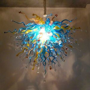 アートデコレーションブルーシャンパンカラーペンダントランプLED電球創造的なクリスタルハンドブローガラスチャンデリア28 x 24インチ