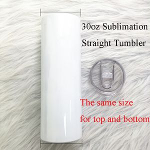 20oz 30oz Sublimation Blank Skinny Tumblers With Lid and Straws Personalized DIY Photos For Gifts Stainless Steel Straight Cup Wine Mugs