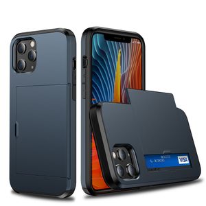 Card Slot Soft TPU Hard PC Stuffsäkert telefonfodral för iPhone 15 14 13 12 Mini 11 Pro XS Max XR 7 8 Plus Samsung S23 S22 S21 Note20 Ultra S21Fe Card Pocket Case