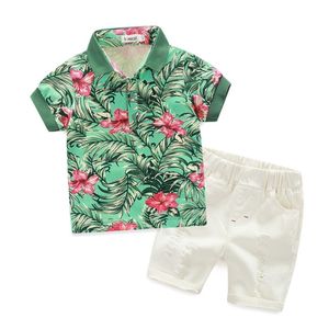 Set per bambini floreali Abbigliamento per ragazzi Moda estiva T-shirt con fiori con fiocco + pantaloni corti 2 pezzi Yan-100 mc