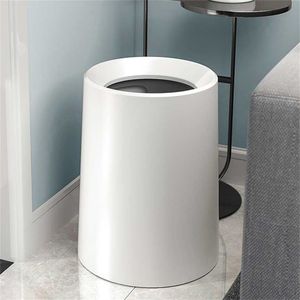 6L/10L Nordic Style Trash Can Double Layer Round Shape Paper Basket for Bathroom Kitchen Living Room Bedroom White Bin 211222