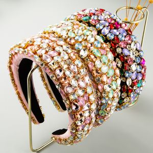 Luxury Baroque Full Diamond Sponge Headband Fashion Hair Accessories Women Trend Color Rhinestone Dance Hairband Hair Hoop New