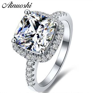 Ainuoshi luxo 3 quilates noivado anéis de auréola princesa stlye almofada corte anelli donna 925 prata esterlina feminino jóias de casamento y22620