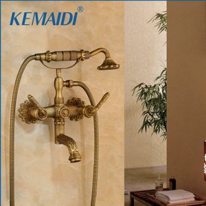 Kemaidi Bathroom Doppio manico I rubinetti vasca da bagno Set antico in ottone testa a mano a mano doccia LJ201211