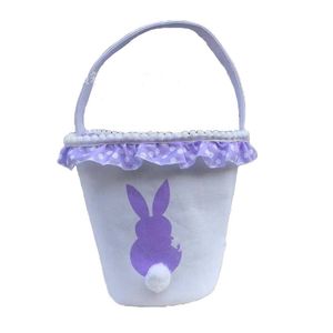 Kinderen handvat konijnenmanden met stippen bedrukte ruche pluche staarten geschenken snoep handtassen Pasen opbergtassen voor feestartikelen JZ E1