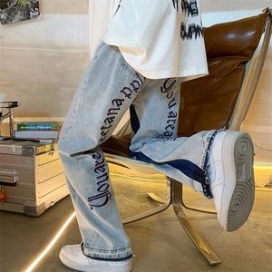 Jeans men's spring and autumn fashion brand hiphop high street burr straight pants loose hip hop dad pants streetwear denim 220311