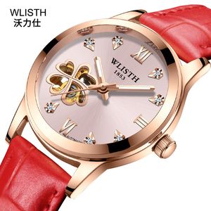 Damenuhren, einzigartige hohle automatische mechanische Uhr, leuchtende wasserdichte Mode, minimalistische mechanische Armbanduhr für Frauen