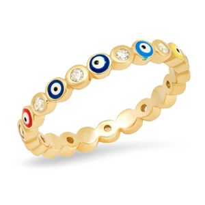 Bohemian Rainbow Evil Eye Rhinestone Filled Gold Rings with Side Stones Vintage Ladies Midi Kunle Finger Ring Jewelry For