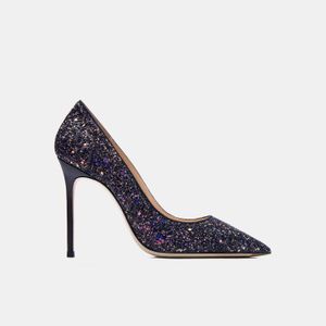 Riktigt foto mode kvinnor skor multi färg glitter strass punkt tå sexiga tunna höga klackar 10cm 8cm stilettos prom kväll pumpar stor storlek