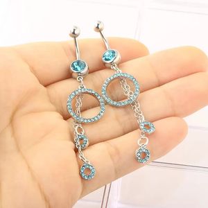 Blue Crystal Belly Piercing Ring 14G Surgical Steel Sunflower Button Sexy Opal Navel Bar Ombligo