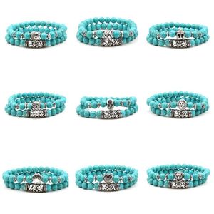 9 Styles 2PCS/set Bead Charm Bracelet Buddha Bracelets Paracord Natural Stone Lion Bracelet Men Turquoise Beaded Bracelet