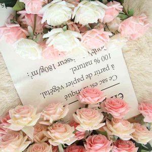 Presentes para mulheres 10 unidades / lote Decoração Rosa Flores Artificiais Flores de Seda Floral Látex Real Touch Rose Bouquet de Casamento Flores de Design de Festa em Casa