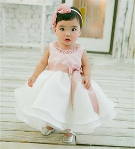Girl's Dresses Wholesale- Born Baby Girl Clothes Pink Christening Gown Cute Bow Princess Ceremonies Birthday Tutu Dress For Formal Wear1