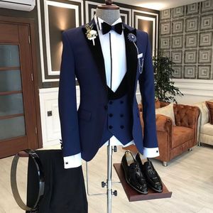 Lacivert 3 Parça Slim Fit Smokin Custom Made Kostüm Homme İş Erkek Takım Elbise Erkekler Için Düğün Takımları Ternos Masculinos