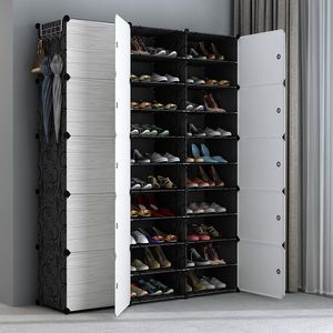 Modular Plastic Shoe Cabinet Storage Organizer with Umbrella Hanger, DIY Home DIY Storage Organizer Bedroom Wordrobe Closet