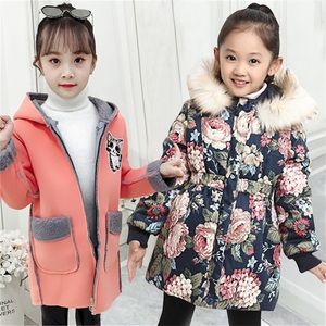 Roupa de lã grossa para roupas de menina moda gato padrão crianças outerwear quente inverno meninas casaco casaco ano novo menina casaco lj200828