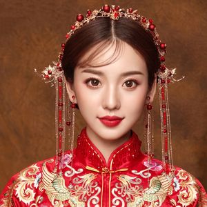Chinese Hair Accessories Sets Hairpin Hair Stick Headdress Pin Red Bridal Hair Jewelry Traditional Hairpin Headpiece Headband Y200409