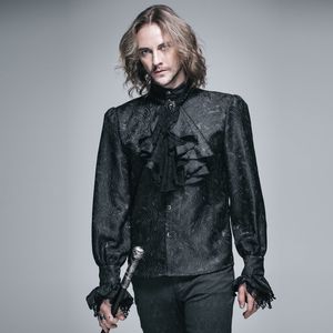 악마 패션 고딕 빛나는 남자 넥타이 셔츠 Steampunk 블랙 화이트 화이트 화려한 패턴 긴 소매 셔츠 남성 캐주얼 블라우스 탑 201123
