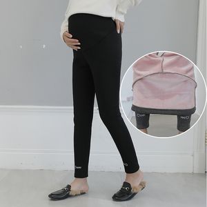 Barriga mornidade morno de veludo a pernas de inverno grossa roupa de malha para mulheres grávidas gravidez calças magras Ropa mujer maternal lj201118