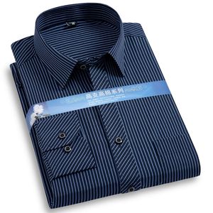 Plus Size Mens Striped Dress Shirts Formal Fashion Social Long Sleeved Business Work Smart Casual Shirt For Man Clothing 220312