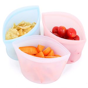 3 pz/set riutilizzabile sacchetto a chiusura lampo Contenitori con zip Stand Up Silicone Food Bag Contenitori per cucina a tenuta stagna Zip Lock Bag Set 201021