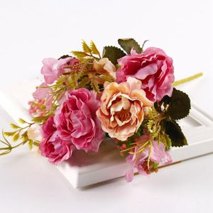 Dekoratif Çiçekler Çelenk Sahte Buketi Yapay Peonies Yüksek Kalite Ipek Düğün Kumaş Için Gül Decora O