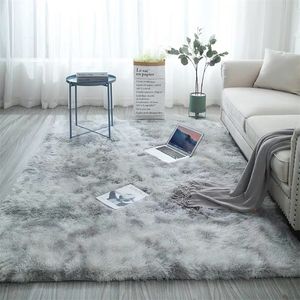 Europeia Longo Cabelo Quarto Tapete Baía Janela Bedside Esteira Lavável Cobertor Gradiente Cor Living Sala de Livro Cinza Tapetes Tapetes Pele Rug 201225