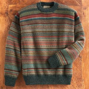 Sweater Men Autumn Winter Printed Knitted Tops Long Sleeve Retro Casual Style Stripe Pullover Jumpers Male Warm New 201117