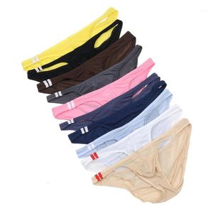 Slip da uomo sexy Biancheria intima di seta morbida e traspirante Fianchi trasparenti Sospensorio colorato Underpanst Pene Pouch Mutandine sexy1299m