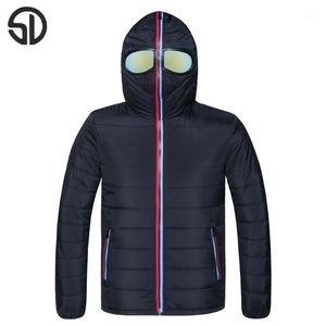 Parka in piumino da uomo all'ingrosso - Con cappuccio caldo slim fit uomo donna primavera inverno coppia giacca cappotto amanti Parka outwear giacca a vento con occhiali