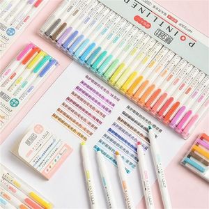 15 / 25st / set Japansk dubbelhöjd Highlighter Pen DIY Ritning Zebra Mildliner Art Marker Pennor för skolan Scribble brevpapper 201202