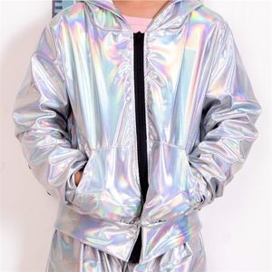 Nova Primavera Outono Kids Bomber Jacket Fase Desgaste Desgaste Paillette Feminina Casaco Fluorescência Hip Hop Dança Casaco LJ200828