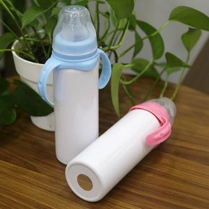 8oz Blank Sublimation Baby Feeding Sippy Bottle Pink Blue Double Wall Vacuum Nipple Handle Unbreakable Bottle