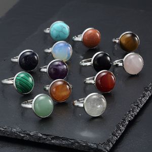 Natural Crystal Stone Adjustable Silver Plated Band Rings For Women Girl Fashion Party Club Decor Jewelry