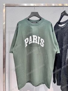 Тройник Света оптовых-22ss мужские женские дизайнеры футболки Tee Paris Print с коротким рукавом человек экипаж шеи парижская мода уличная одежда светло зеленый xinxinbuy xs l